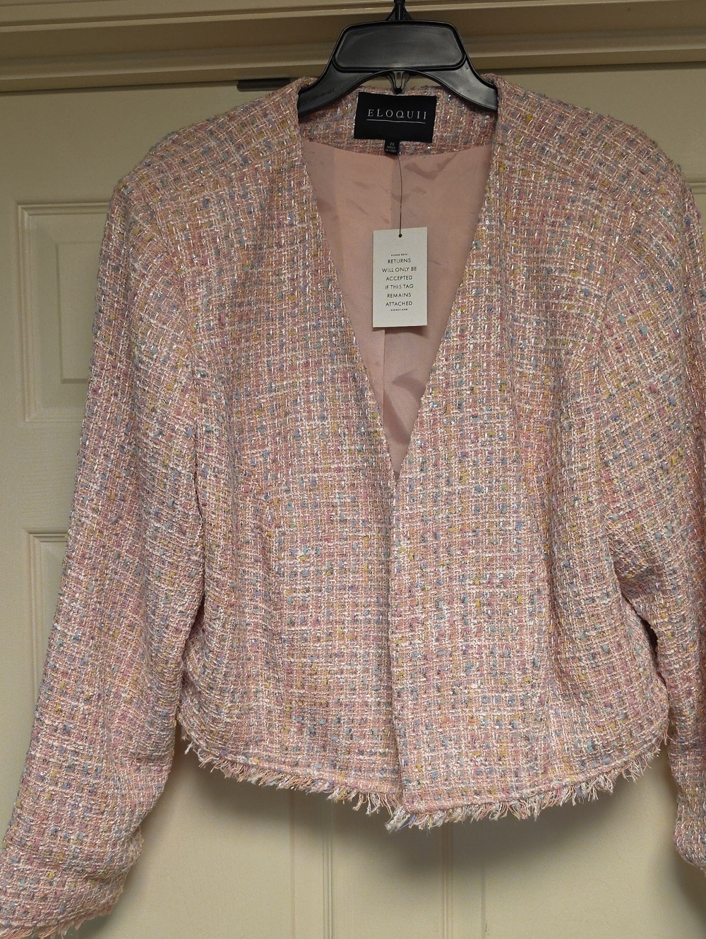 Eloquii Pastel Pink Tweed Cropped Blazer